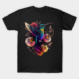 Fantasy Tropical Hummingbird with Flowers T-Shirt